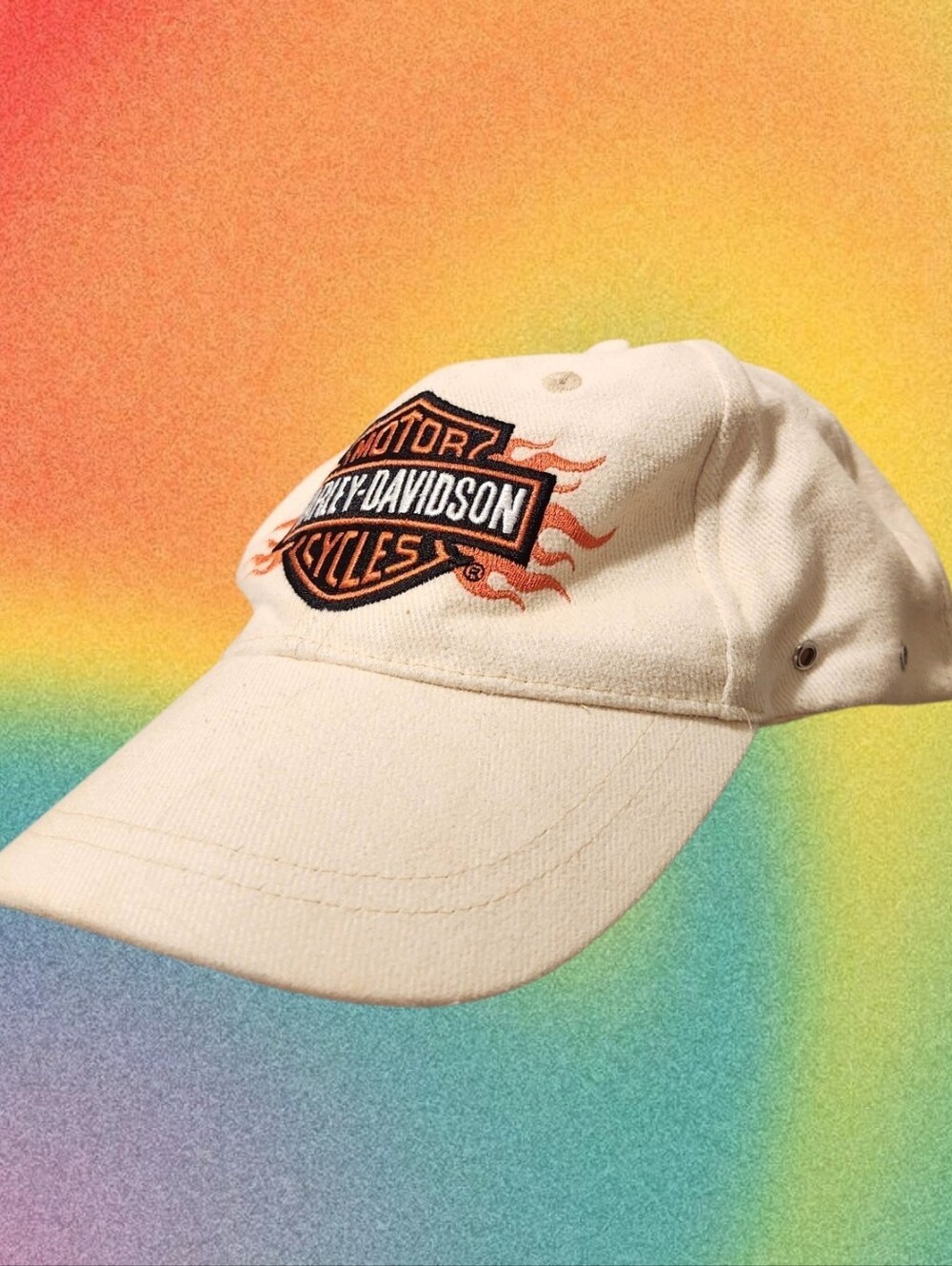 Harley-Davidson Cream Baseball Cap with Black Orange Flame Logo